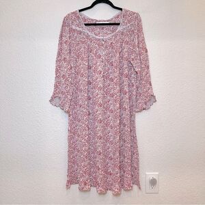 Eileen West Micromodal Floral Long Sleeve Nightgown in White/Red size Medium